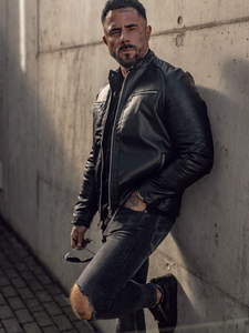 Giacca in pelle da uomo nera Bolf 11Z8003