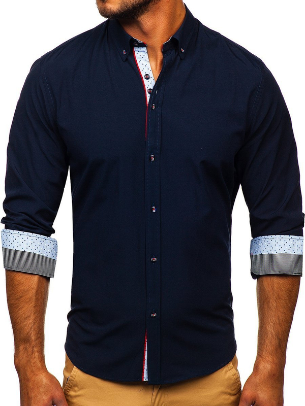 Camicia elegante a manica lunga da uomo blu Bolf 8839