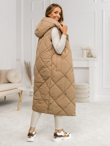 Donna Gilet trapuntato lungo Camel Bolf 5M3165
