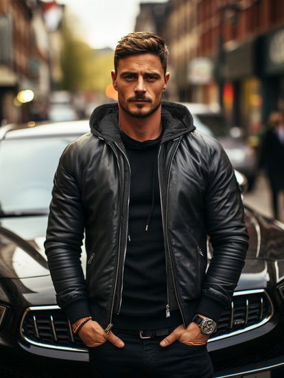 Giacca in pelle tipo bomber da uomo nera Bolf 11Z8004