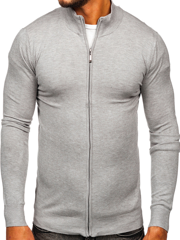Maglione a zip da uomo grigio Bolf YY07