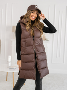 Gilet trapuntato lungo da donna marrone Bolf B8212