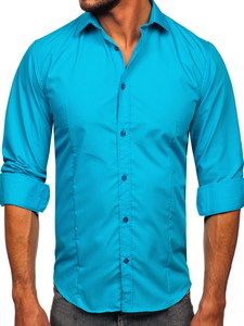 Camicia elegante da uomo turchese chiaro a maniche lunghe Bolf 1703