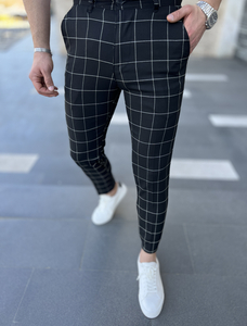 Uomo Pantaloni eleganti a quadri Nero Bolf 0040