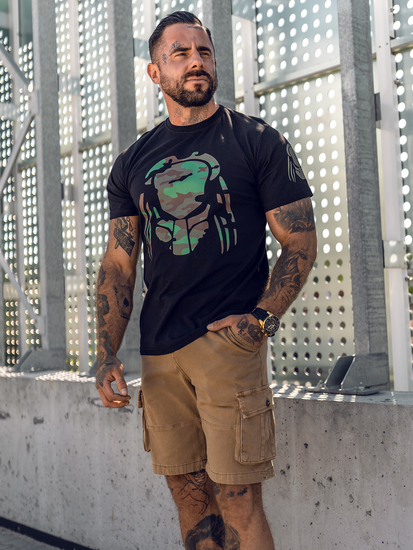 T-shirt da uomo in cotone nero con stampa Bolf 192379A