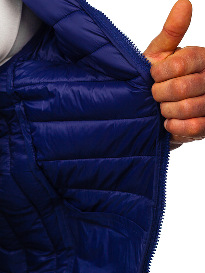 Gilet trapuntato da uomo con cappuccio in colore blu Bolf LY36