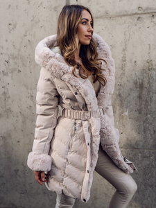 Giubbotto lungo trapuntato cappotto invernale con cappuccio da donna beige Bolf 5M3156A