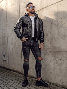 Giacca in pelle tipo bomber da uomo nera Bolf 11Z8004