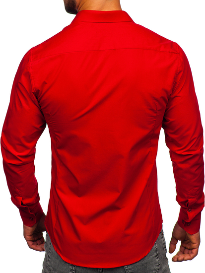 Camicia elegante da uomo rosso scuro a maniche lunghe Bolf 1703