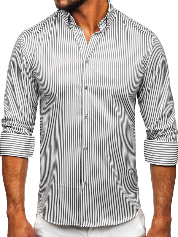 Camicia a righe a maniche lunghe da uomo grigia Bolf 22731