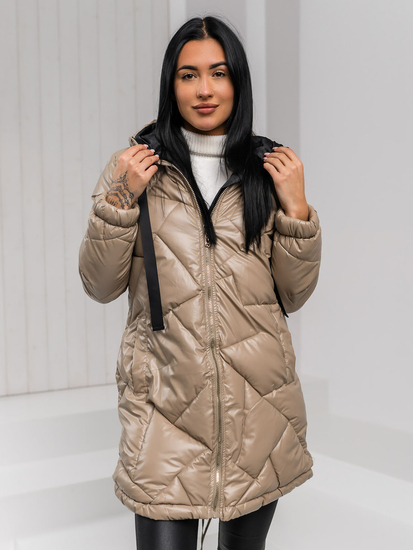 Donna Giacca invernale trapuntata lunga con cappuccio Beige Bolf 5M3189