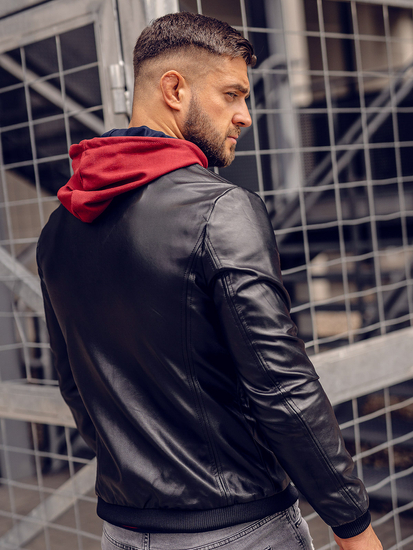 Giacca in pelle tipo bomber da uomo nera Bolf 6803B