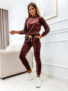 Set di tuta in velluto a due pezzi da donna marrone Bolf 8129