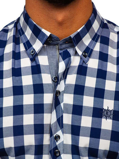 Camicia a scacchi a manica corta da uomo blu Bolf 6522