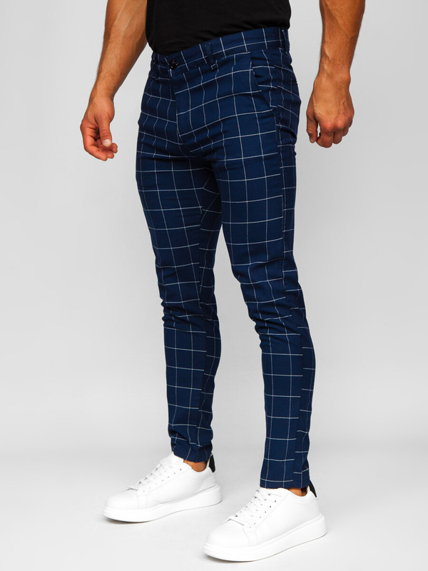 Uomo Pantaloni eleganti a quadri Blu scuro Bolf 0040