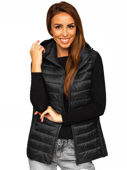 Gilet trapuntato con cappuccio da donna nero Bolf 23039
