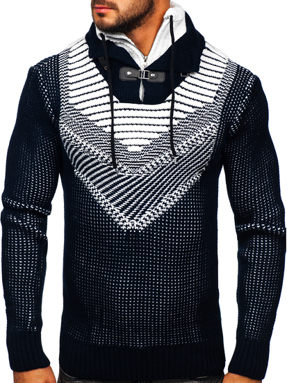 Maglione pesante con collo alto da uomo blu Bolf 2027