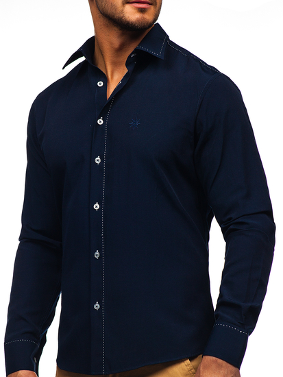 Camicia elegante a manica lunga da uomo blu Bolf 4719