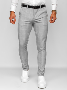 Uomo Pantaloni eleganti a quadri Grigio-Bianco Bolf 0036