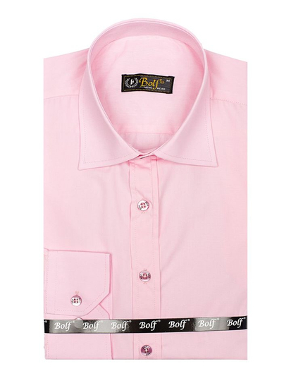 Camicia elegante da uomo rosa a maniche lunghe Bolf 1703