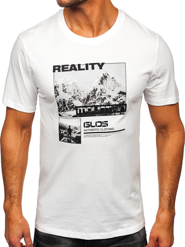Uomo T-shirt in cotone con stampa Bianco Bolf MPO3461