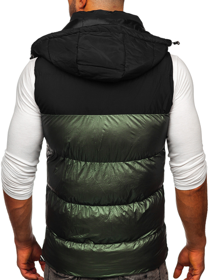 Gilet trapuntato con cappuccio da uomo verde Bolf 13079