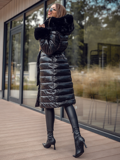 Giubbotto invernale lungo trapuntato cappotto con cappuccio da donna nero Bolf 5M3160