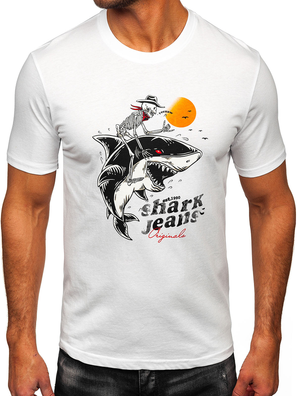 Uomo T-shirt in cotone con stampa Bianco Bolf MPO3502