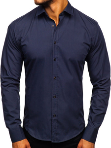 Camicia elegante da uomo blu navy a maniche lunghe Bolf 1703