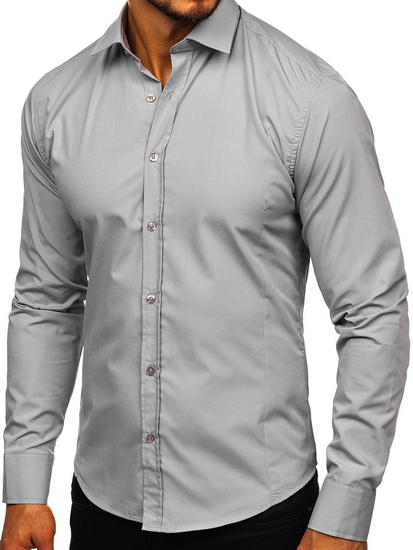 Camicia elegante da uomo grigia a maniche lunghe Bolf 1703