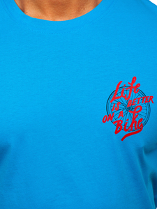 Uomo T-shirt in cotone con stampa Blu Bolf MPO3555