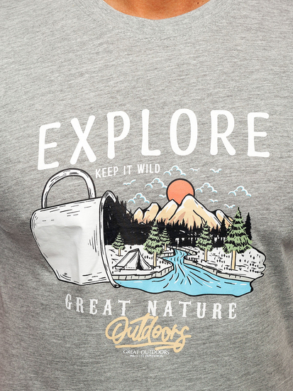 Uomo T-shirt in cotone con stampa Grigio Bolf MPO3485