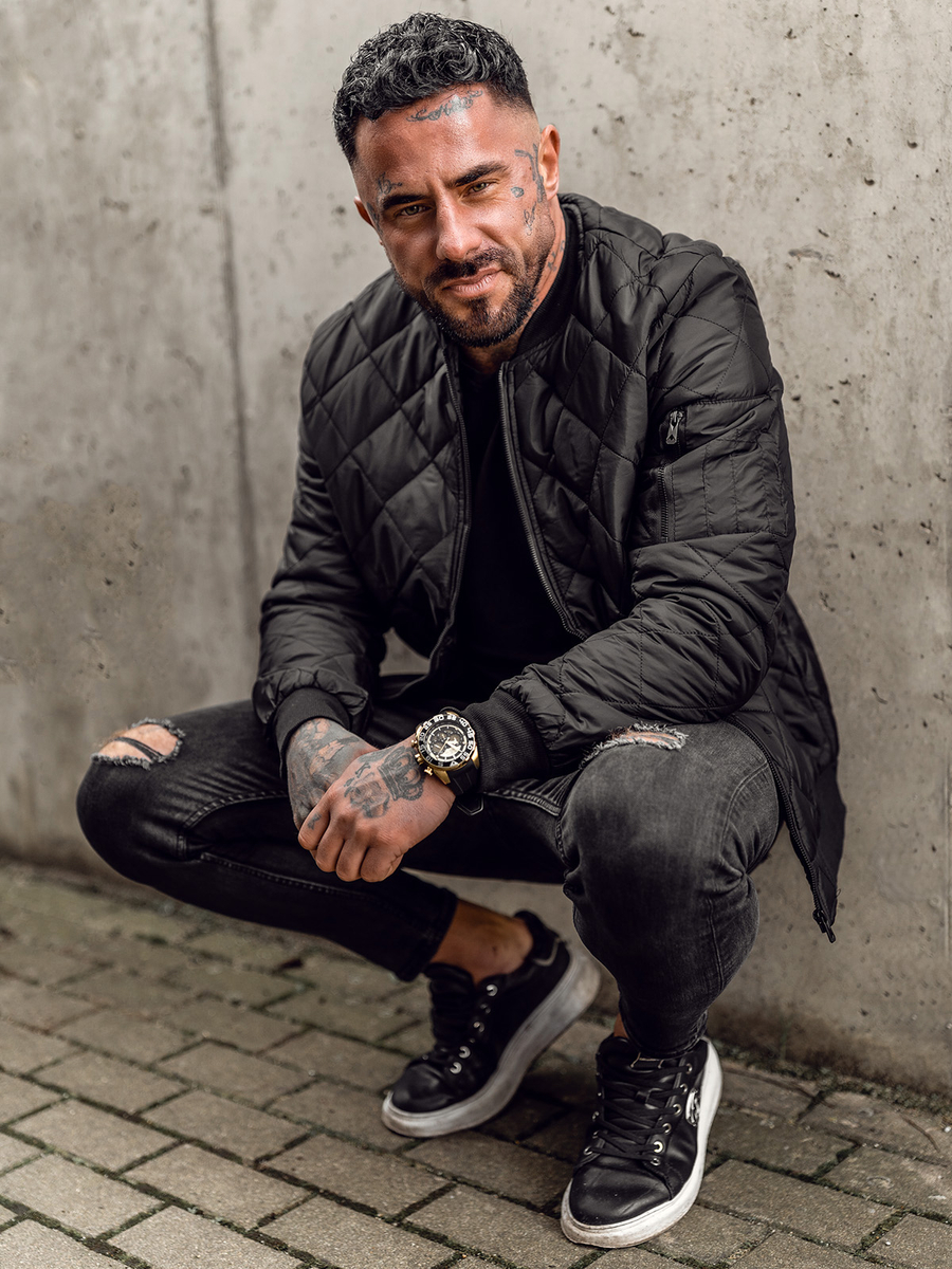 Giacca con trapuntate mezza stagione tipo bomber da uomo nera Bolf MY-01