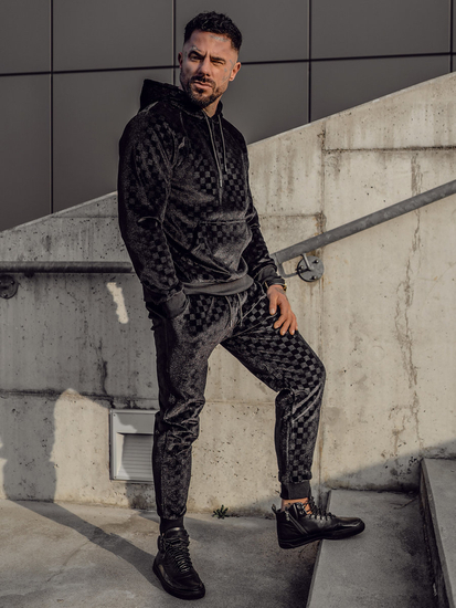 Tuta in velluto con cappuccio da uomo nera Bolf 3A82-A