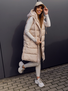 Gilet lungo trapuntato oversize da donna beige Bolf 81276