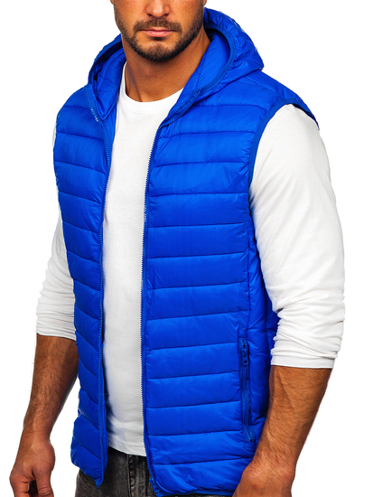 Gilet trapuntato da uomo con cappuccio in colore blu cobalto Bolf LY36