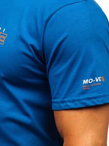 Uomo T-shirt in cotone con stampa Blu Bolf 14732