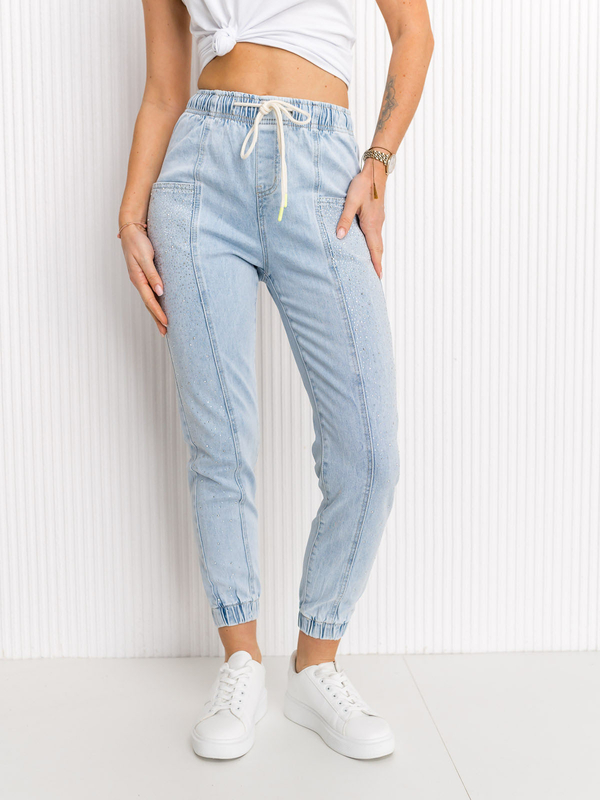 Pantaloni in denim con paillettes da donna celesti Bolf BF108