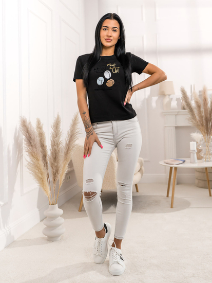 Donna T-shirt stampata Nero Bolf 95T2519