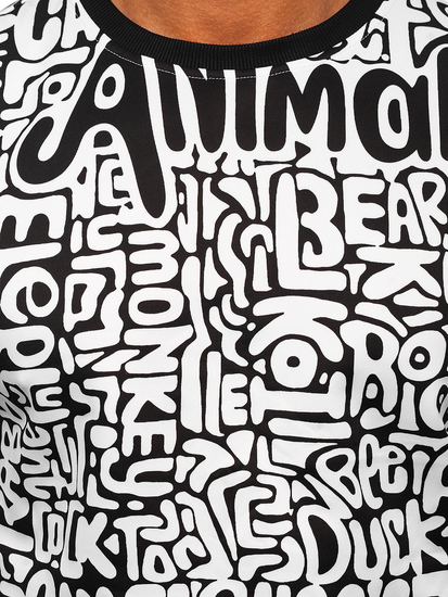 Felpa con stampa senza cappuccio da uomo nero-bianca Bolf 8B1131