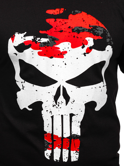 Maglietta da uomo nera e rossa con stampa Bolf 2098