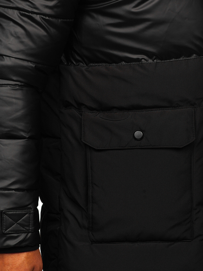 Giubbotto lungo invernale trapuntato da uomo nero Bolf 22M62