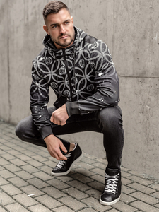 Felpa a zip con cappuccio da uomo nera Bolf 27B8122A