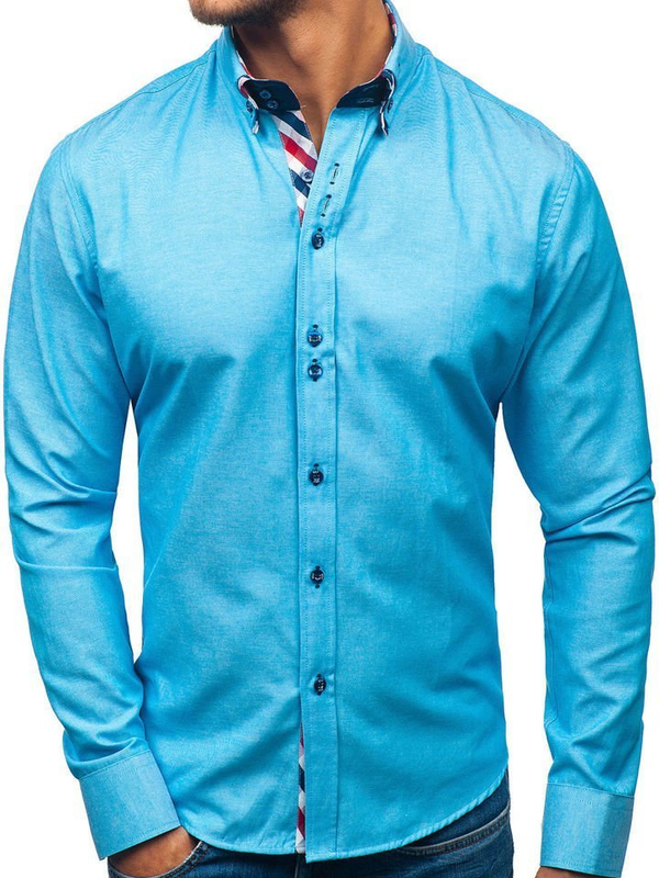 Camicia elegnate a manica lunga da uomo turchese Bolf 2759