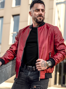 Giacca in pelle tipo bomber da uomo rossa Bolf 1147A