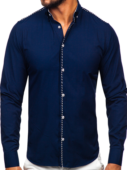 Camicia elegante a maniche lunghe da uomo blu Bolf 6920