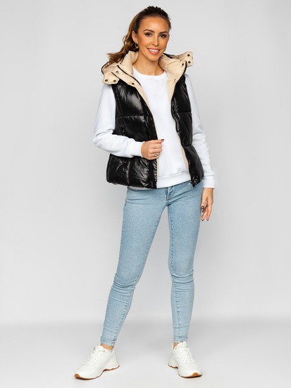 Gilet trapuntato con cappuccio da donna nero Bolf 81257