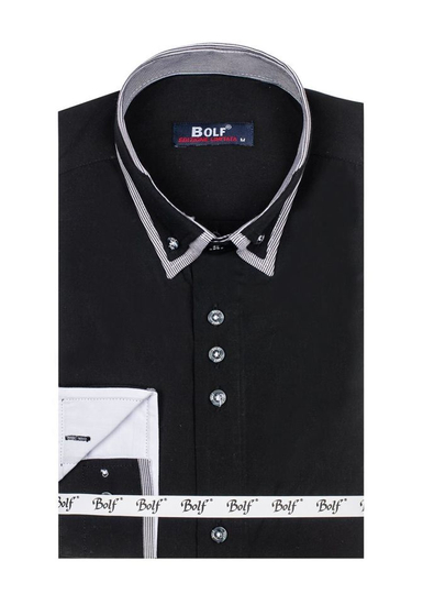 Camicia elegante a manica lunga da uomo nera Bolf 6929-A