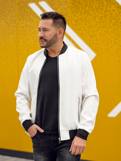 Giacca in pelle tipo bomber da uomo bianca Bolf 7110A