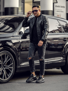 Giacca in pelle tipo bomber da uomo nera Bolf 6803A